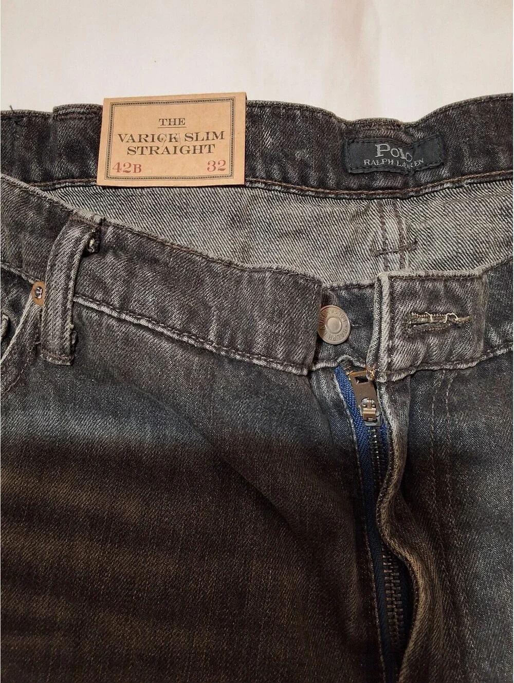 Polo Ralph Lauren Men's Distressed Black Denim Jeans with Patchwork Detail